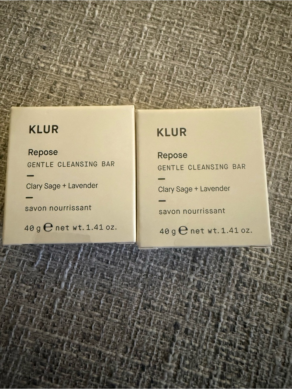 NEW KLUR Repose Gentle Cleansing Bar Set of 2 Clary Sage Lavender 40g